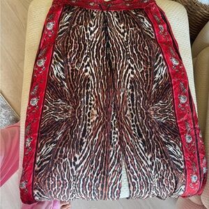Camilla Silk Leopard Print Pants with Red Accents